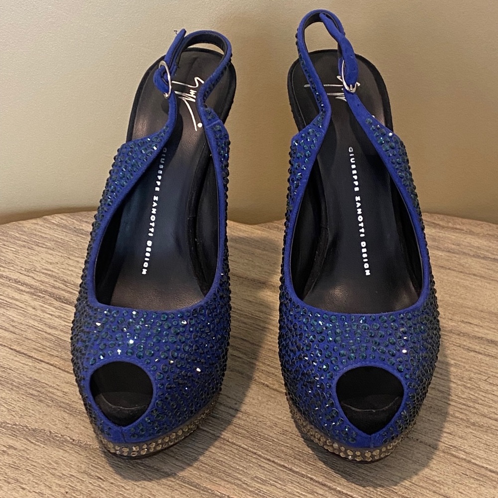 Giuseppe Zanotti Suede Crystal Platform Slingback